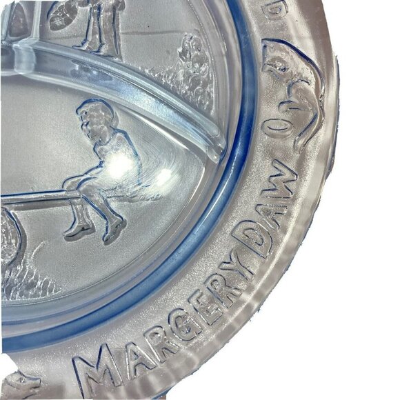 Vintage See-Saw Margery Daw Child's Divided Plate Dish Glass Blue Teal - Picture 6 of 8